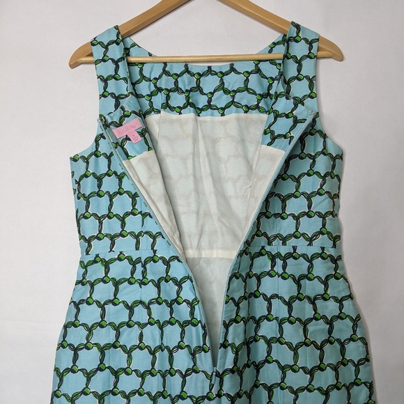 Lilly Pulitzer Evie Dress Sz 8 Medium Shift Pockets Blue Tassel Print Preppy - Picture 4 of 5